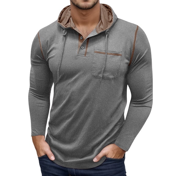 Men'S Long Sleeve Hooded T Shirt Casual Comfortable Pullover Top For Daily Wear Home Outdoor Basic Tee Trendy Outfits Dark Gray S