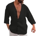 thumbnail image 1 of Men'S Long Sleeve Shirts Plaid Button Solid Color Collarless Stand Collar Tees, 1 of 5