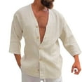 thumbnail image 1 of Men'S Long Sleeve Shirts Plaid Button Solid Color Collarless Stand Collar Tees, 1 of 5
