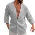 thumbnail image 1 of Men'S Long Sleeve Shirts Plaid Button Solid Color Collarless Stand Collar Tops, 1 of 5