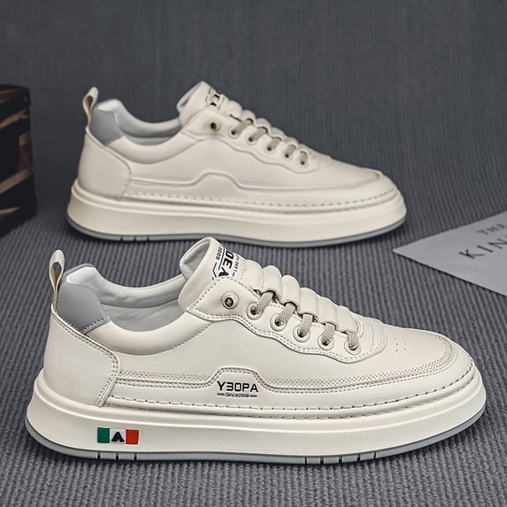 Men'S Low-Top Casual Sneakers | Breathable PU Upper, White, Versatile Footwear | Sports Style | Fabric Lining, Hiking ,Lightweight PVC Sole, Suitable for Outdoor Hiking and Daily Wear All Seasons