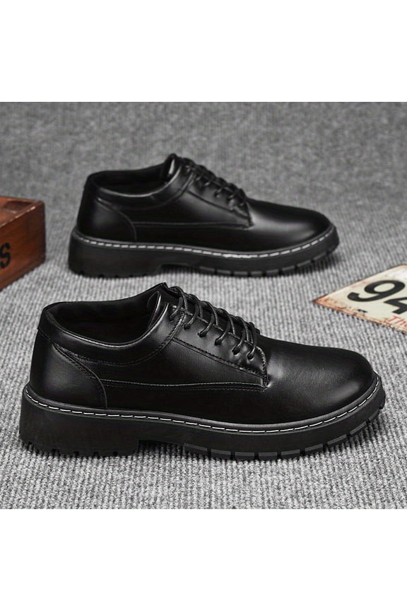 Men'S Low-Top Round Toe Design for All-Season Comfort, Glossy Black Faux Lace-Up Casual Shoes with Rubber Sole, Unisex Versatile Style, Comfortable Classic Joker Lovers Big Head Shoes