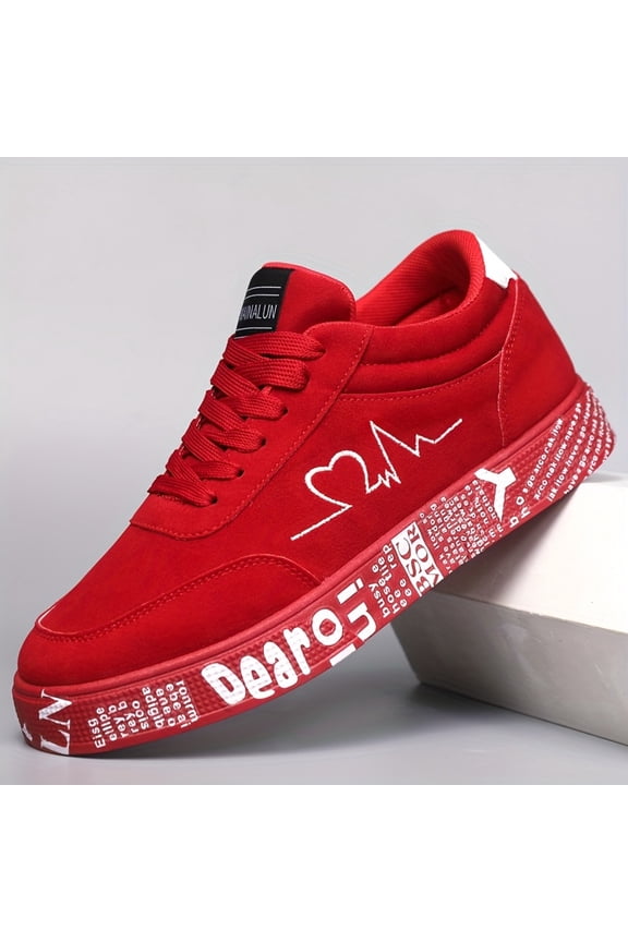 Men'S Low-Top Sneakers - All-Season Red - Lace-Up Closure, Cushioned Rubber Sole - Lightweight Sneakers for Skateboarding,Geometric Pattern, Breathable Fabric, Durable Construction