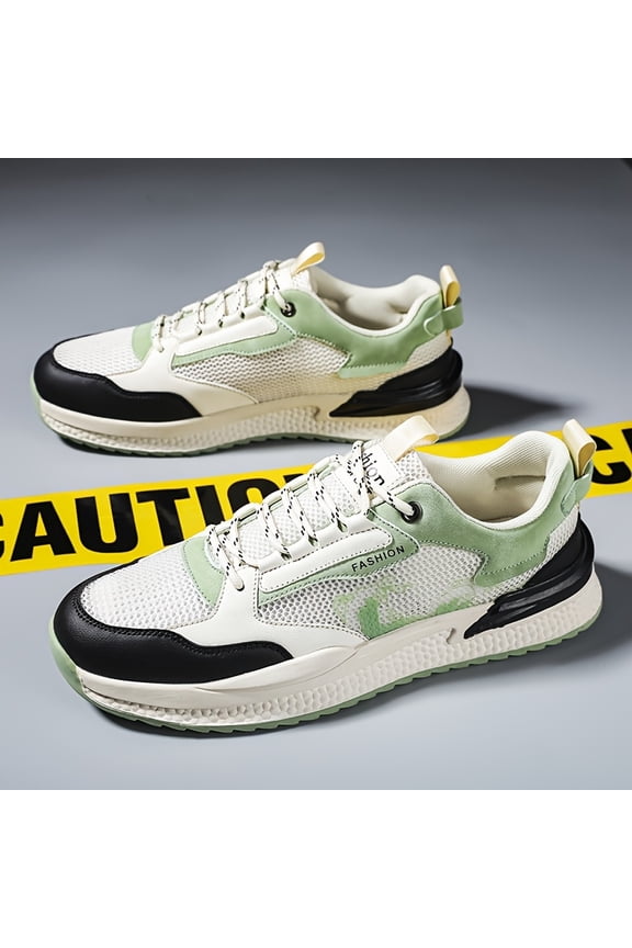 Men'S Low-Top Sneakers - Breathable Mesh & Synthetic, White & Black Accents, Cushioned MD/Rubber Sole, Lace-Up Casual & Light Sports Shoes Versatile Footwear, Modern Sneakers for All-Season Comfort,