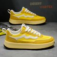 thumbnail image 1 of Men'S Low-Top Sneakers - Breathable Microfiber Sneakers with Cushioned Rubber Sole, Lace-Up Closure, Yellow & White Colorway - Lightweight Everyday Shoes for Gym, 1 of 10