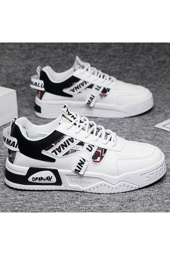 Men'S Low-Top Sneakers - Breathable Synthetic Faux Upper, Shock-Absorbing PVC Sole, Non-Slip Grip, Lace-Up Casual Shoes with "OFFICIAL" Graphic Design, All-Season Comfort for Casual Attire