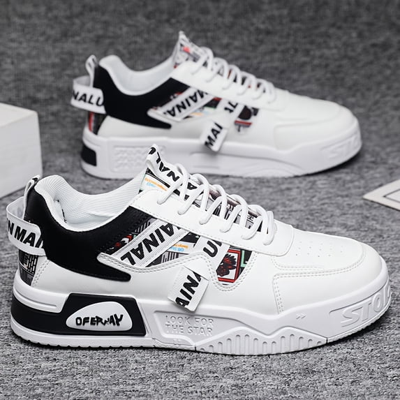 Men'S Low-Top Sneakers - Breathable Synthetic Faux Upper, Shock-Absorbing PVC Sole, Non-Slip Grip, Lace-Up Casual Shoes with "OFFICIAL" Graphic Design, All-Season Comfort for Casual Attire