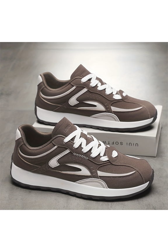 Men'S Low-Top Sneakers - Brown & Accent Lace-Up Shoes, Synthetic Cover Upper & Cushioned Sole Everyday - All-Season Minimalist Sneaker for Gym, Running, with Lace-Up Closure - Urban Streetwear Shoes