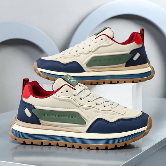 Men'S Low-Top Sneakers - Lace-Up Closure, Cushioned EVA Insole & Non-Slip Rubber Outsole - Brown/Teal/Orange Accents - All-Day Comfort for Everyday, Office, Semi-Formal - Autumn/Winter Shoes - Easy