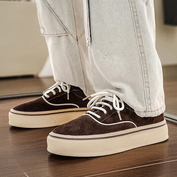 Men's Black Suede Platform Casual Sneakers Lace-up Vintage Skate Shoes Comfortable Thick Sole Walking Shoes for Daily Wear