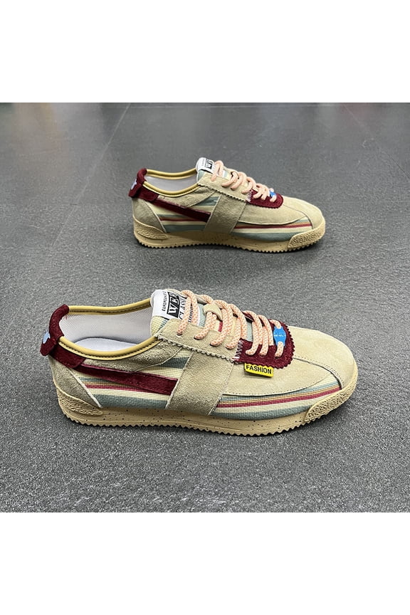 Men'S Low-Top Sneakers, with Non-Slip Grip - Autumn/Winter Casual - Mustard Yellow & Burgundy colorblock design, Cushioned EVA Sole for Walking, Everyday & Formal Events - Lightweight Lace-Up Shoes