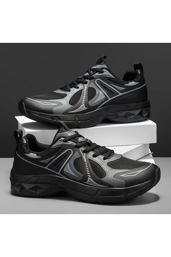 Men'S Low-Top Thick-Soled Breathable Mesh Running Sneakers | All-Season, Fashionable Casual Sports Shoes with Lace Closure, Faux and Fabric Combination