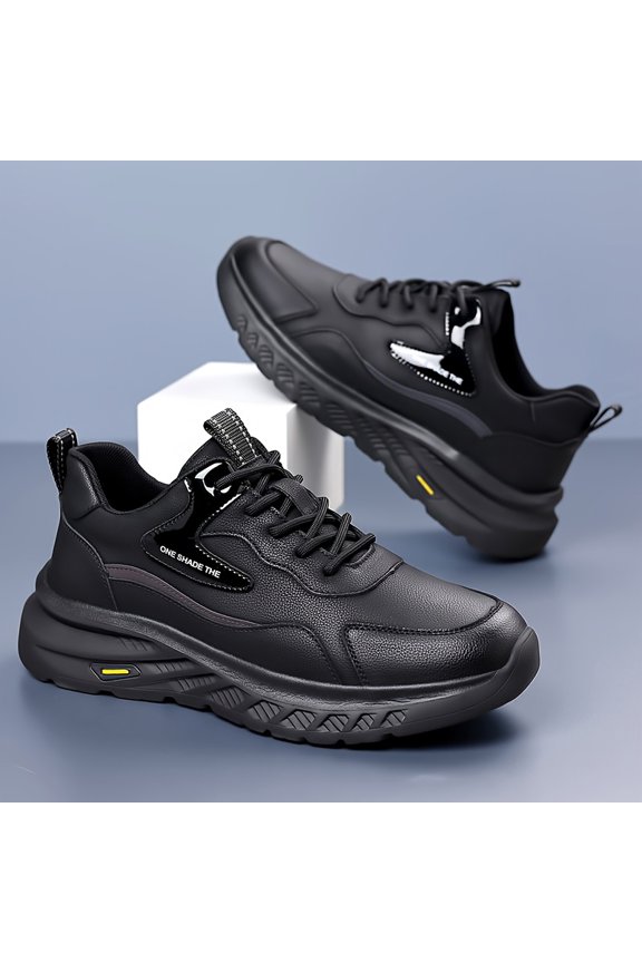 Men'S Low-Top Thick-Soled Fashion Sneakers, Minimalist Solid Color, Comfortable Everyday Casual Wear Breathable Street Style Lace-Up Running Shoes, Spring Summer Outdoor Sports, Round Toe, Soft Faux