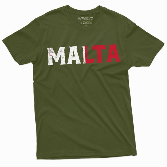 Men'S Malta T-Shirt Republic Of Malta Flag Coat Of Arms National Country Nation Tee Shirt (Large Military Green)