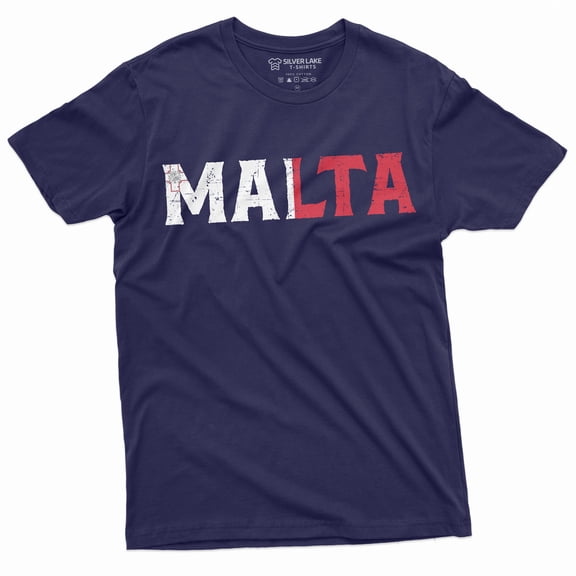 Men'S Malta T-Shirt Republic Of Malta Flag Coat Of Arms National Country Nation Tee Shirt (X-Large Navy Blue)