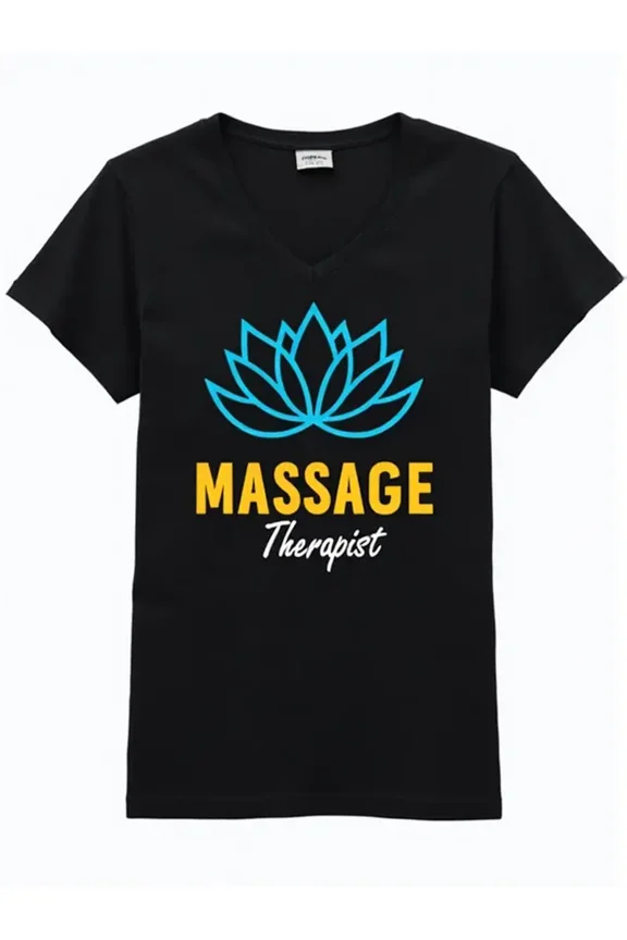 Men'S Massage Therapist Apparel T-Shirt - Black with Blue for Lotus Graphic, Soft Everyday Tee for Spa, Clinic, Gym - Ideal Massage Professional Gift, Spa Clothing, Casual
