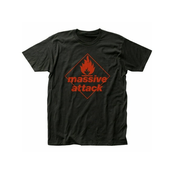 Men'S Massive Attack Graphic T-Shirt - Black with Bold Red & Orange Band Logo, Short Sleeve Crew Neck Casual Tee for Summer, Regular Fit Rock Band Shirt for Fans, Fan Merchandise