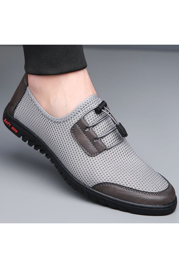 Men'S Mesh Casual Shoes, Summer Breathable Soft-Sole Thin Slip-On Shoes, Black Flat Lightweight Men Shoes