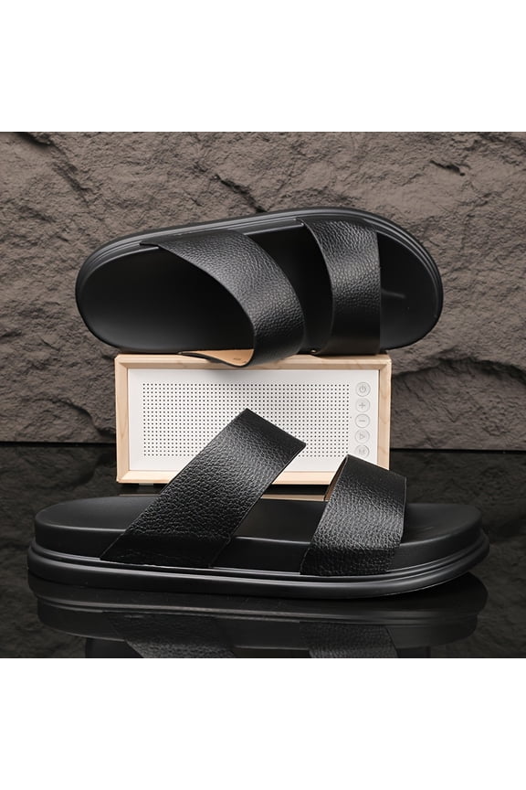 Men'S Microfiber Upper Solid Open-Toe Slippers, Casual Outdoor Slides, Middle Eastern Style Handmade Slippers Fashionable Comfortable Soft-Sole Non-Slip Shoes, Suitable for All Seasons Daily Wear Du