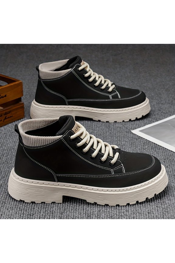 Men'S Mid-Top Sports Shoes | Distressed Style, Lace-Up Ankle Support With Shock-Absorbing Insole, All-Season Comfort, Durable Pvc Sole, Suitable For Hiking & Daily Wear (Black/Yellow) - Multi