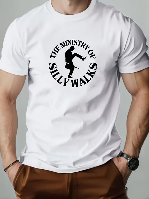 Men'S "Ministry of Silly Walks" Funny Pattern T-Shirt | Navy Blue - Monty Python Inspired Casual Top - Lightweight Breathable Comedy Venue and Daily Wear - Essential for Comedy Lovers, Crew Neck