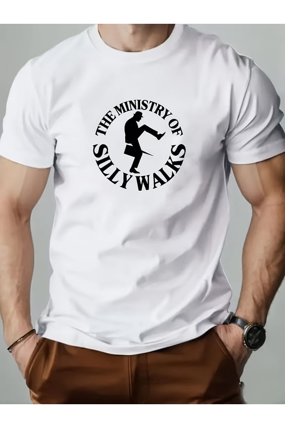 Men'S "Ministry of Silly Walks" Funny Pattern T-Shirt | Navy Blue - Monty Python Inspired Casual Top - Lightweight Breathable Comedy Venue and Daily Wear - Essential for Comedy Lovers, Crew Neck