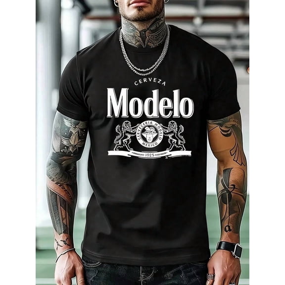 Men'S Modelo Beer Logo T-Shirt - Casual Crew Neck, Short Sleeve, Cotton, Summer Tee For Daily Wear & Workouts