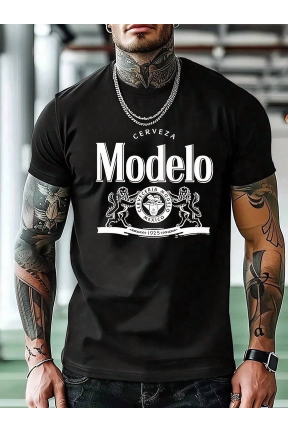 Men'S Modelo Beer Logo T-Shirt - Casual Crew Neck, Short Sleeve, Cotton, Summer Tee For Daily Wear & Workouts