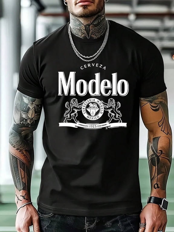 Men'S Modelo Beer Logo T-Shirt - Casual Crew Neck, Short Sleeve, Cotton, Summer Tee For Daily Wear & Workouts