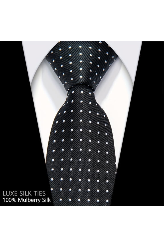Men'S Mulberry Silk Tie, Black Polka Dot Premium 3.15inch Elegant Silk Tie Gift Box Set, Classic and Versatile, Ideal for Halloween, Christmas, Valentine'S Day, Father'S Day, New Year