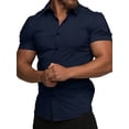 thumbnail image 1 of Men'S Muscle Fit Button Down Shirts Summer Casual Short Sleeve High Stretch Wrinkle-Free Shirt Navy Blue M, 1 of 10