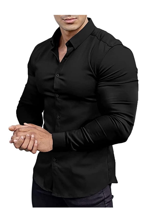 Men'S Muscle Fit Dress Shirts Athletic Slim Fit Long Sleeve Stretch Casual Button Down Shirt CS02 -