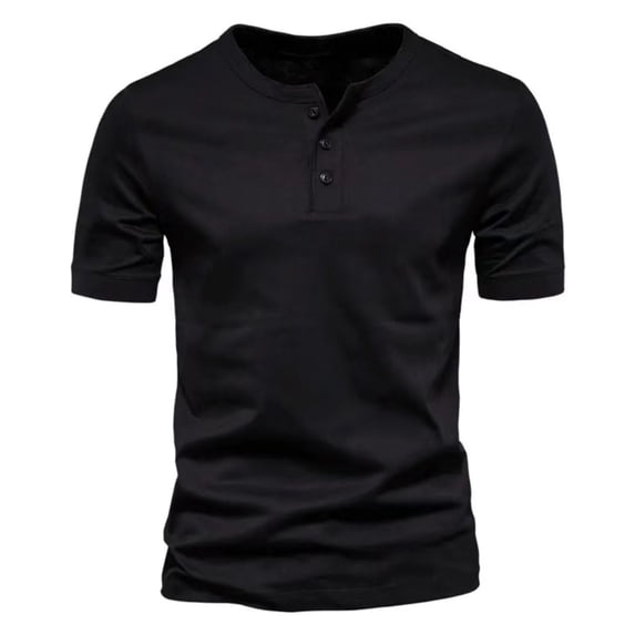 Men'S Muscle Slim Henley Shirts Crewneck Longline T-Shirt Gym Workout Athletic Shirt Tees With Button,Black XL