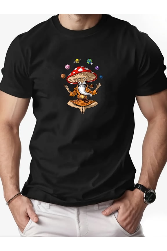 Men'S Mushroom Old Man Planet Pattern Summer Casual Short-Sleeve T-Shirt