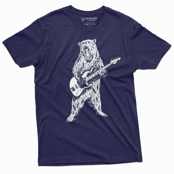 Men'S Musical Band Bear Guitarist Tee Shirt Guitar Gifts Country Music T-Shirt (X-Large Navy Blue)