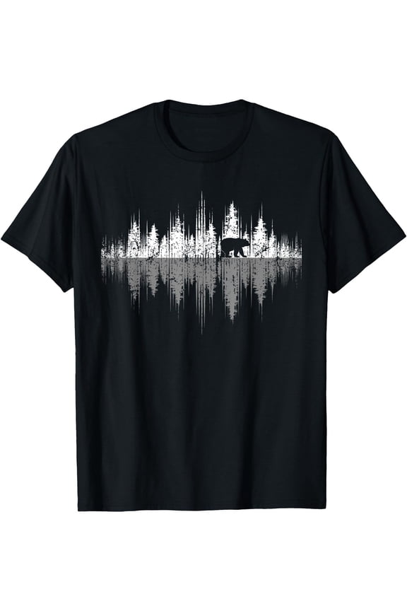 Men'S Nature-Inspired Forest T-Shirt with Bear Reflection Design - Casual Outdoor Tee for Hiking, Training & Fitness, Spring/Summer/Fall Wear, Cotton Material, Crew Neck, Short Sleeve,
