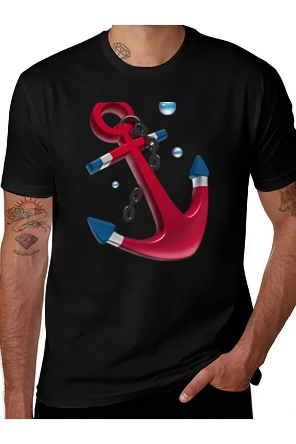 Men'S Nautical Cruise Ship And Anchor Graphic T-Shirt | Red And Maritime Design, Soft Breathable, Short Sleeve, Round Neck, Casual Tee For All-Season Fit, Carnival Series Inspired Top