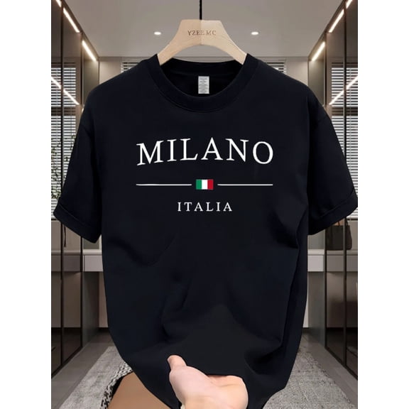 Men'S Navy Blue "Milano Italy" Graphic T-Shirt - Cotton, Round Neck, Short Sleeve, Casual Summer Tee with Italian Flag Design, All-Season Comfort Fit, Everyday Wear, Everyday Tshirt | Graphic Tee Fit