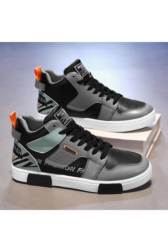 Men'S New Winter High-Top Sneakers Youth Casual Sports Shoes, Fashionable & Versatile Footwear, Upper, Rubber Sole, | Korean Style Trendy Skateboard Shoes, Lace-Up Closure
