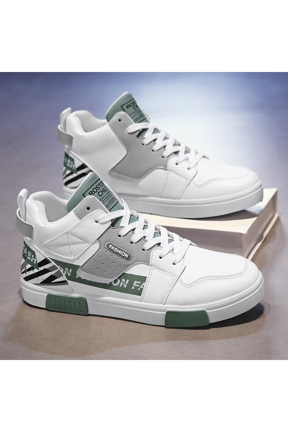 Men'S New Winter High-Top Sneakers Youth Casual Sports Shoes, Fashionable & Versatile Footwear, Upper, Rubber Sole, | Korean Style Trendy Skateboard Shoes, Lace-Up Closure