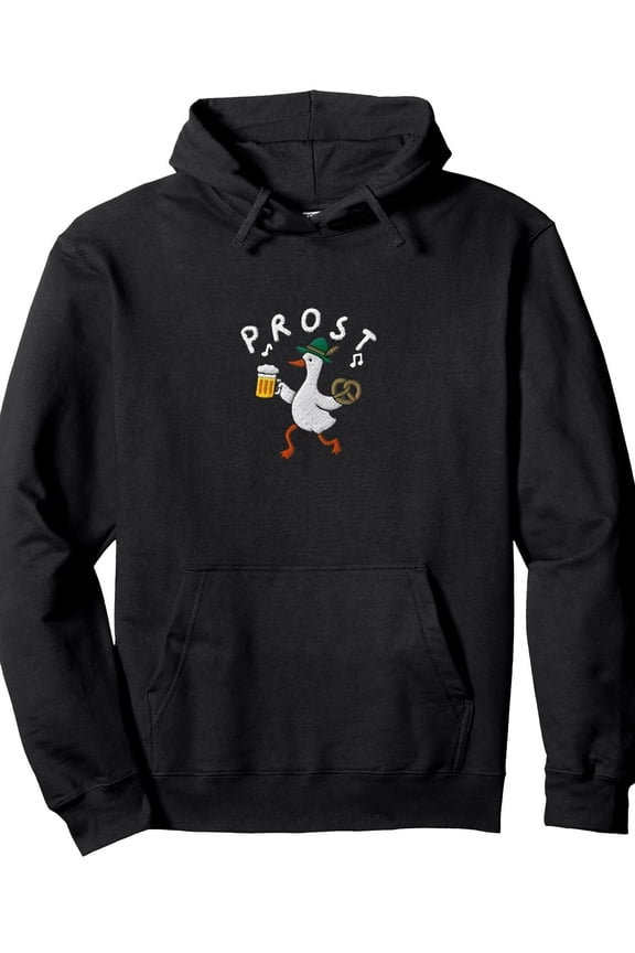 Men'S Oktoberfest Goose Prost German Beer Party Hoodie - Funny Bavarian Costume Apparel with Lederhosen Design, Soft Pullover Hooded Sweatshirt for Oktoberfest Celebrations, Sizes S-XXXL ( with Goose