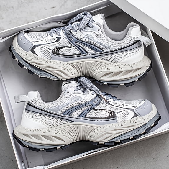 Men'S Outdoor Casual Athletic Sneakers, Breathable Mesh Upper Thick Sole Height-Increasing Dad Shoes, Fashionable Versatile Casual Sneakers Wearable All Seasons