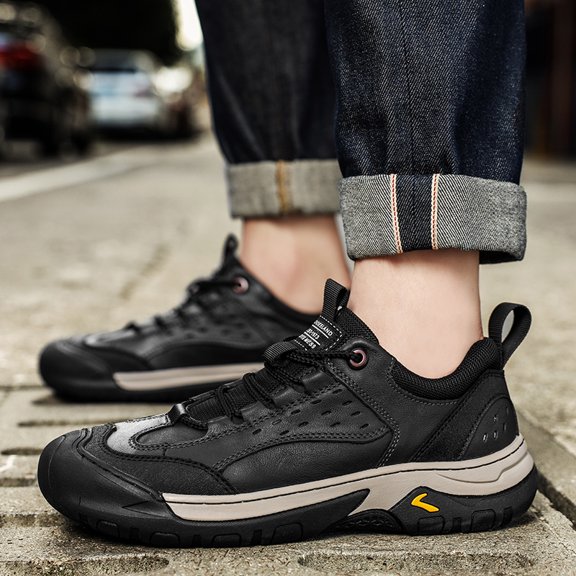 Men'S Outdoor Hiking Shoes - Slip-On/Lace-Up Trekking Shoes with Non-Slip Rubber Sole, All-Season All-Terrain Traction, Cushioned Insole - Brown/ - for Hiking, Everyday & Formal Events - Durable Fabr