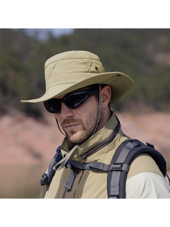 Men'S Outdoor Sun Hat, TOUMENY Breathable Quick Dry Nylon Fishing Hats, Foldable Packable Wide Brim Cap for Hiking Camping Travel Beach, Beige