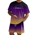 thumbnail image 1 of Men'S Outfits 2 Piece 2025 Shirt Sweatshirt Shorts Set Short Sleeve Tracksuit Striped Color Block Fashion Summer Sets (Purple_05 ,2XL), 1 of 6