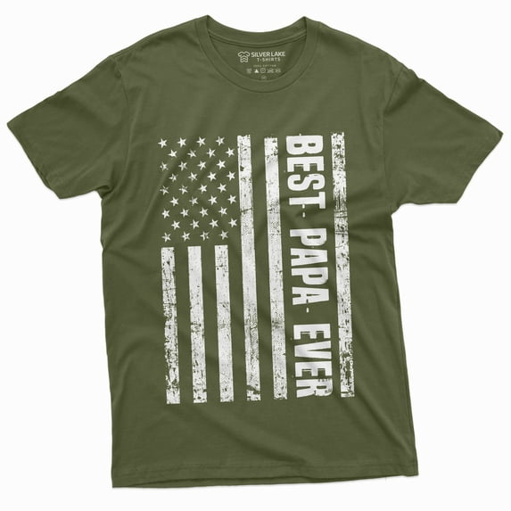 Men'S Papa Shirt Fathers Day Dad Grandpa Gift Birthday Patriotic Us Flag Tee (XX-Large Military Green)