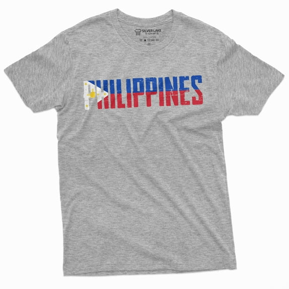 Men'S Philippines T-Shirt Republika Pilipinas Flag Coat Of Arms Country Nation T-Shirt (Large Grey)
