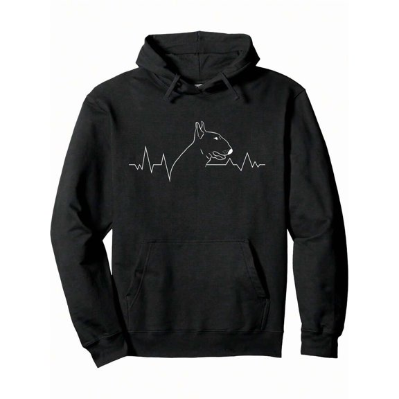 Men'S Pitbull Terrier Dog Lover Hoodie - Heartbeat Line Graphic With Pitbull Face & Terrier Dog Print, Casual Pullover Sweatshirt For Dog Moms & Dads, Regular Fit Sleeve Hooded Sweatshirt For Casual