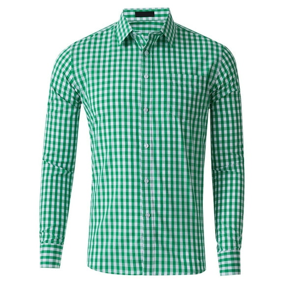 Men'S Plaid Button Down Shirts Cotton Long Sleeve Free 4-Way Stretch Dress Shirts Dress Classic Fit Large Size Business Shirts,Green,L