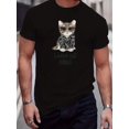 thumbnail image 1 of Men'S Plus Size Casual T-Shirt with Cat Print, Crew Neck, Polyester 95% Spandex 5%, Medium Stretch, Regular Fit, Knit Fabric, 180g/m² - Spring/Summer/Fall Fashion, 1 of 1